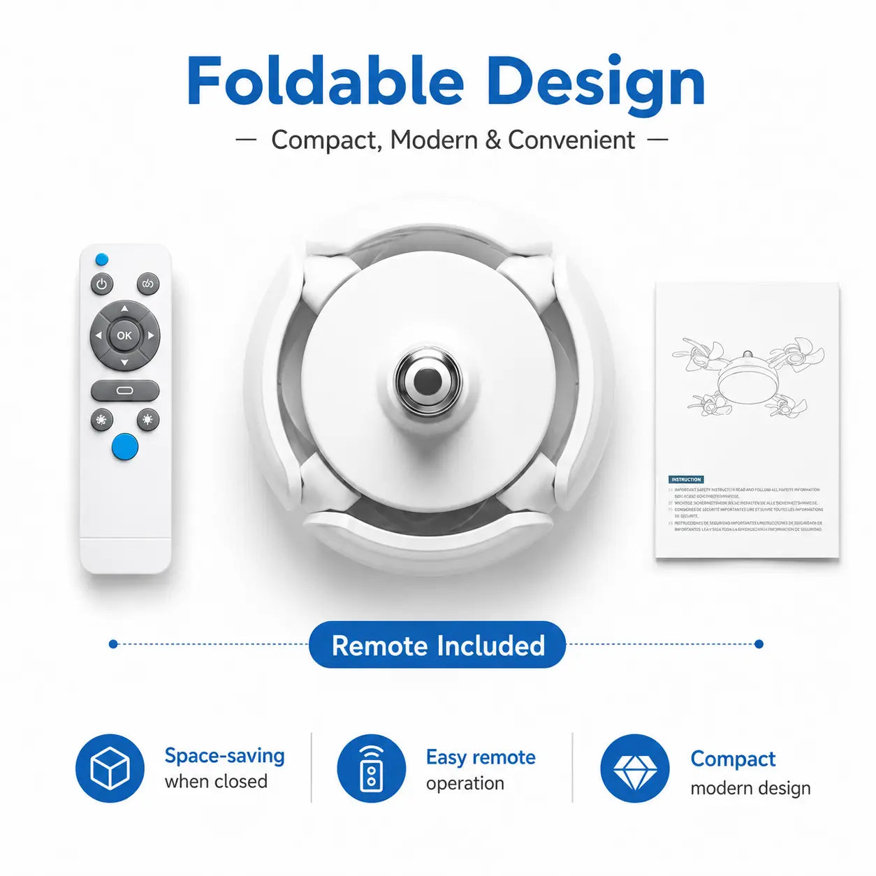 2-in-1 LED Ceiling Fan Light | Foldable Design with Remote