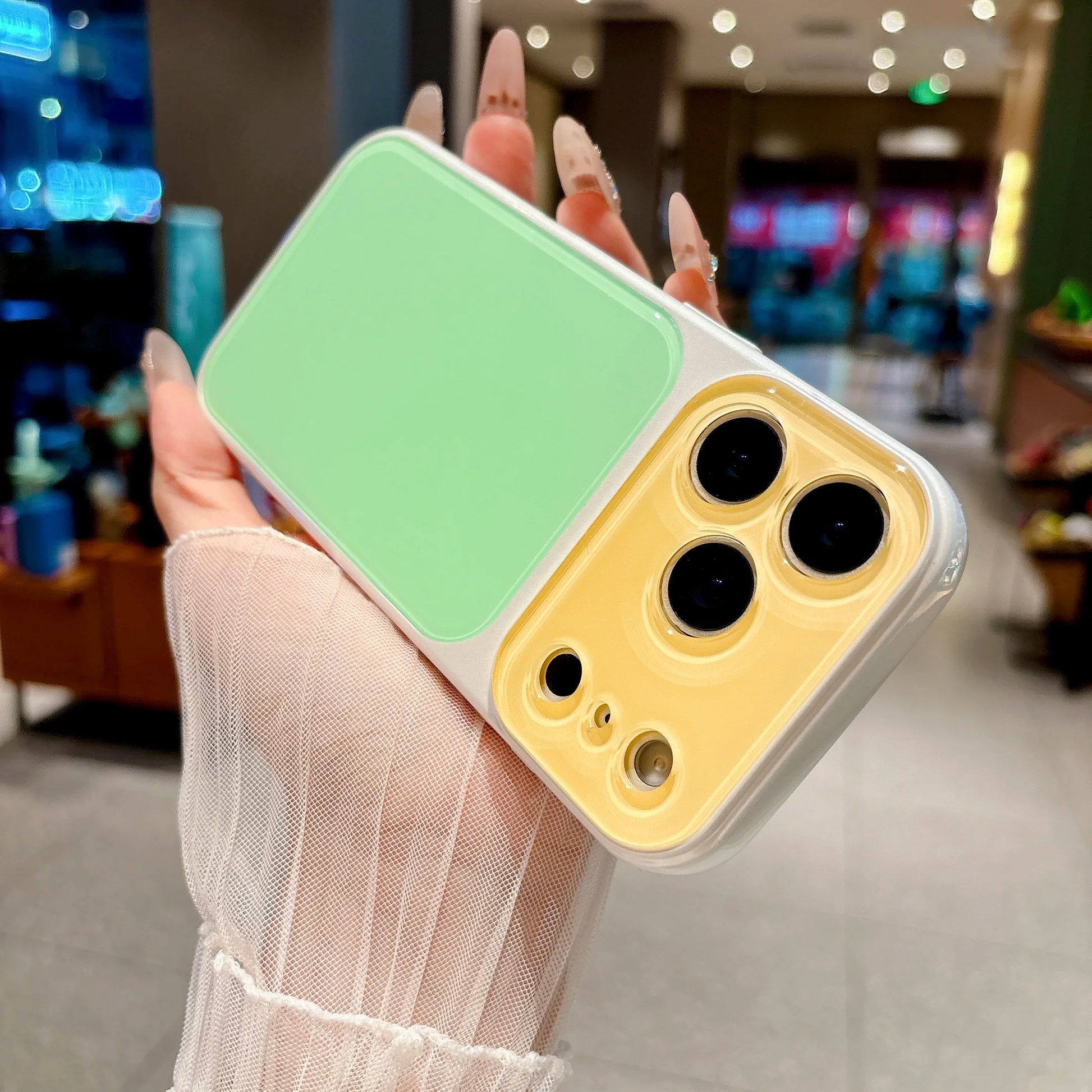 INS Dopamine Multi Color-Block Acrylic Phone Case for  17 16 15 14 Pro Max Camera Protection Shockproof Glossy Hard Cover