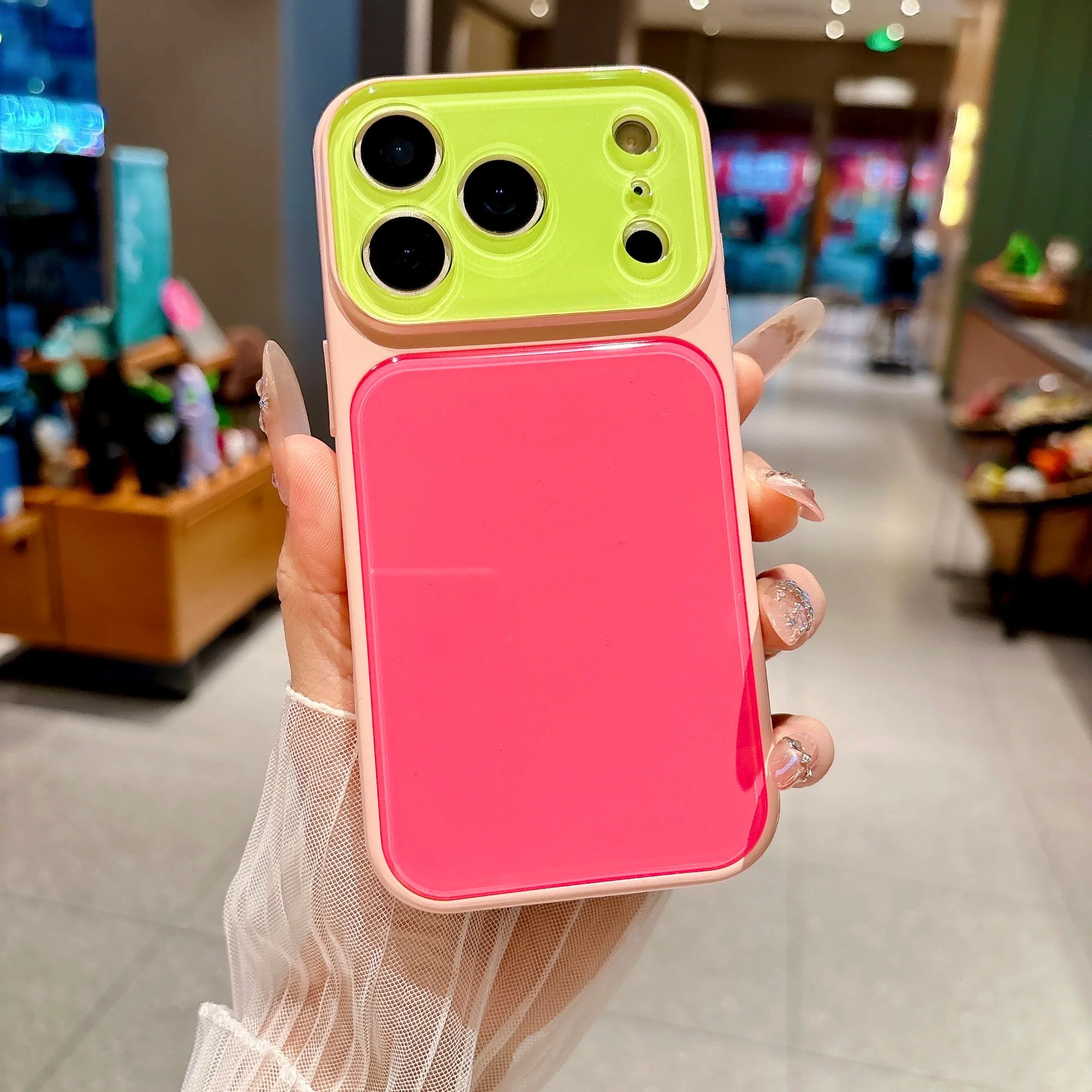 INS Dopamine Multi Color-Block Acrylic Phone Case for  17 16 15 14 Pro Max Camera Protection Shockproof Glossy Hard Cover