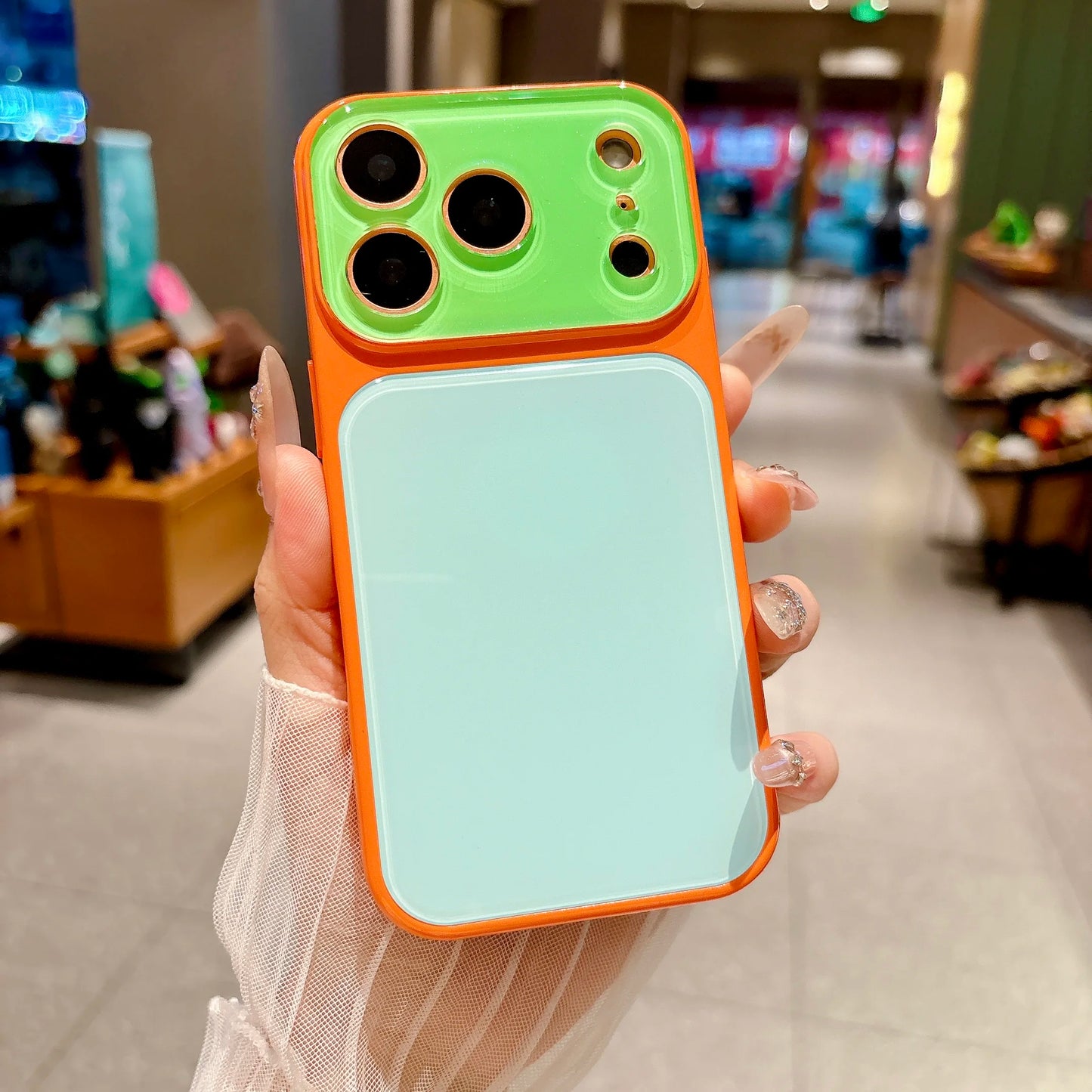INS Dopamine Multi Color-Block Acrylic Phone Case for  17 16 15 14 Pro Max Camera Protection Shockproof Glossy Hard Cover