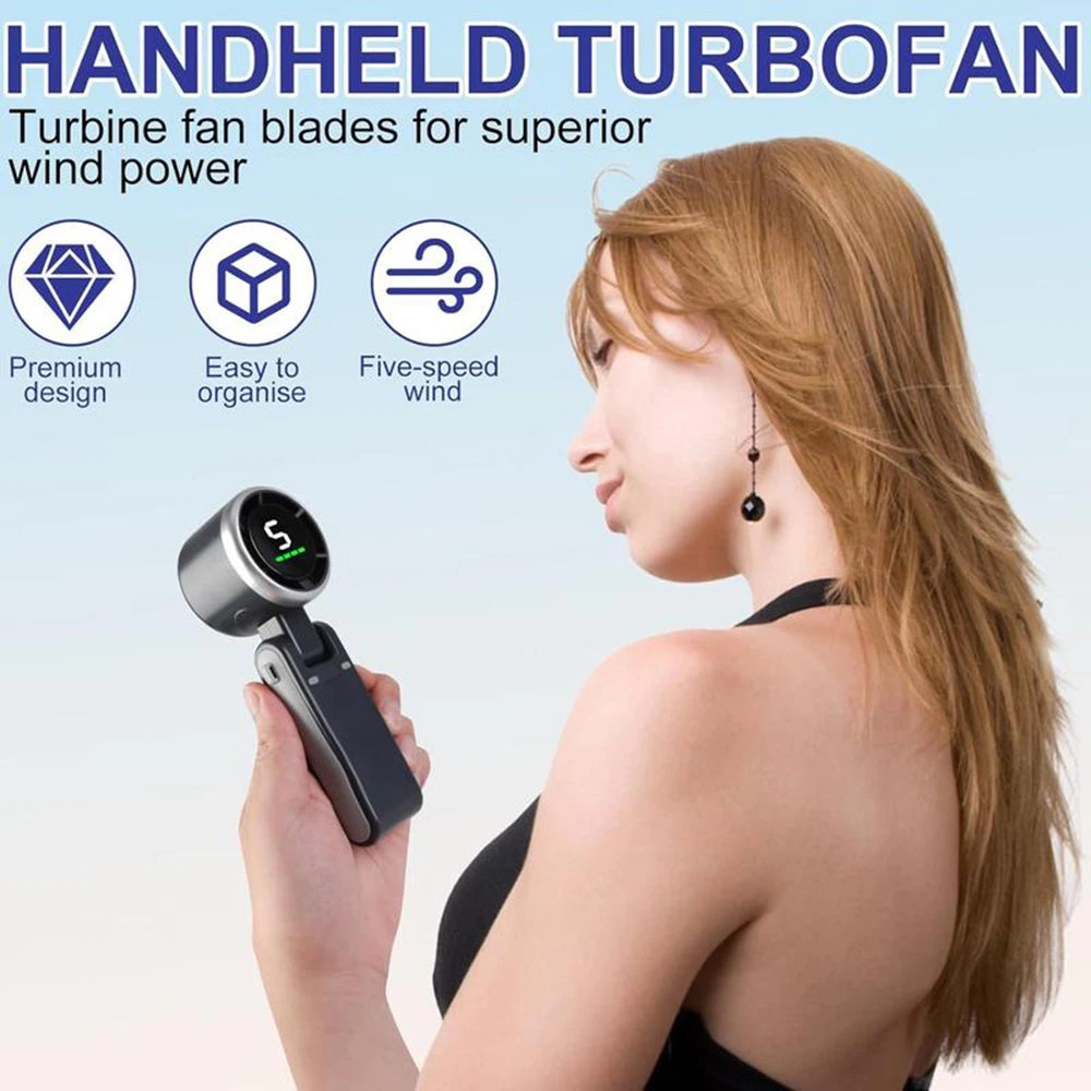 Portable 3-In-1 Turbo Handheld Fan, 5 High-Speed Settings, Type-C Charger
