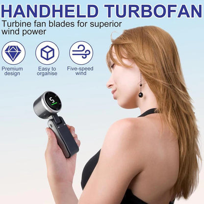 Portable 3-In-1 Turbo Handheld Fan, 5 High-Speed Settings, Type-C Charger