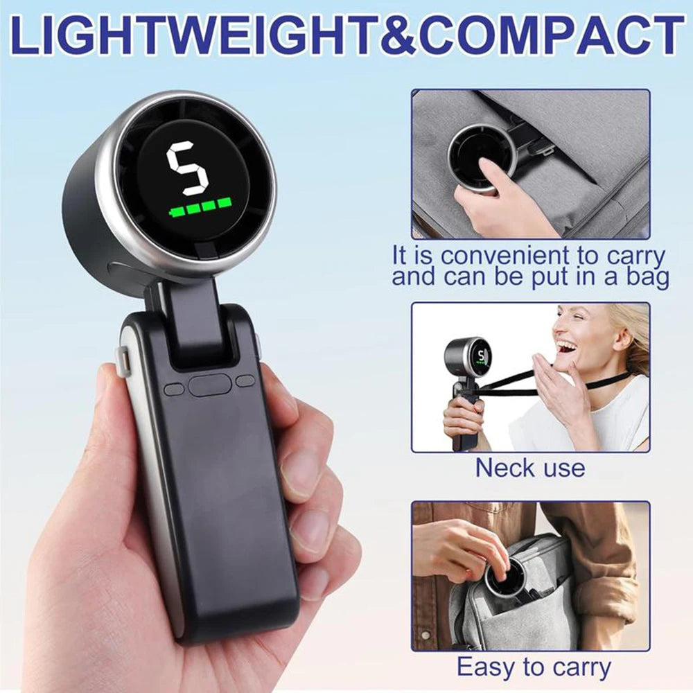 Portable 3-In-1 Turbo Handheld Fan, 5 High-Speed Settings, Type-C Charger