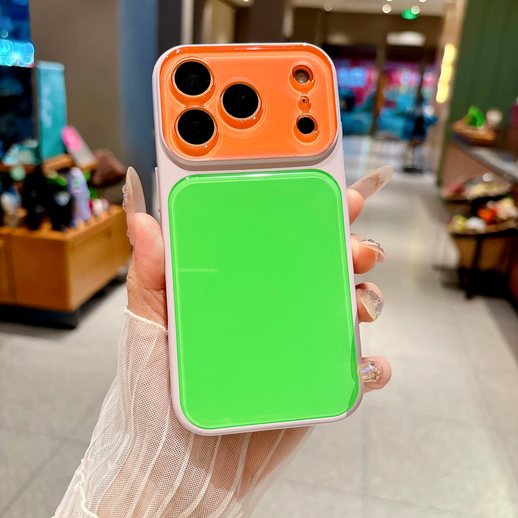 INS Dopamine Multi Color-Block Acrylic Phone Case for  17 16 15 14 Pro Max Camera Protection Shockproof Glossy Hard Cover