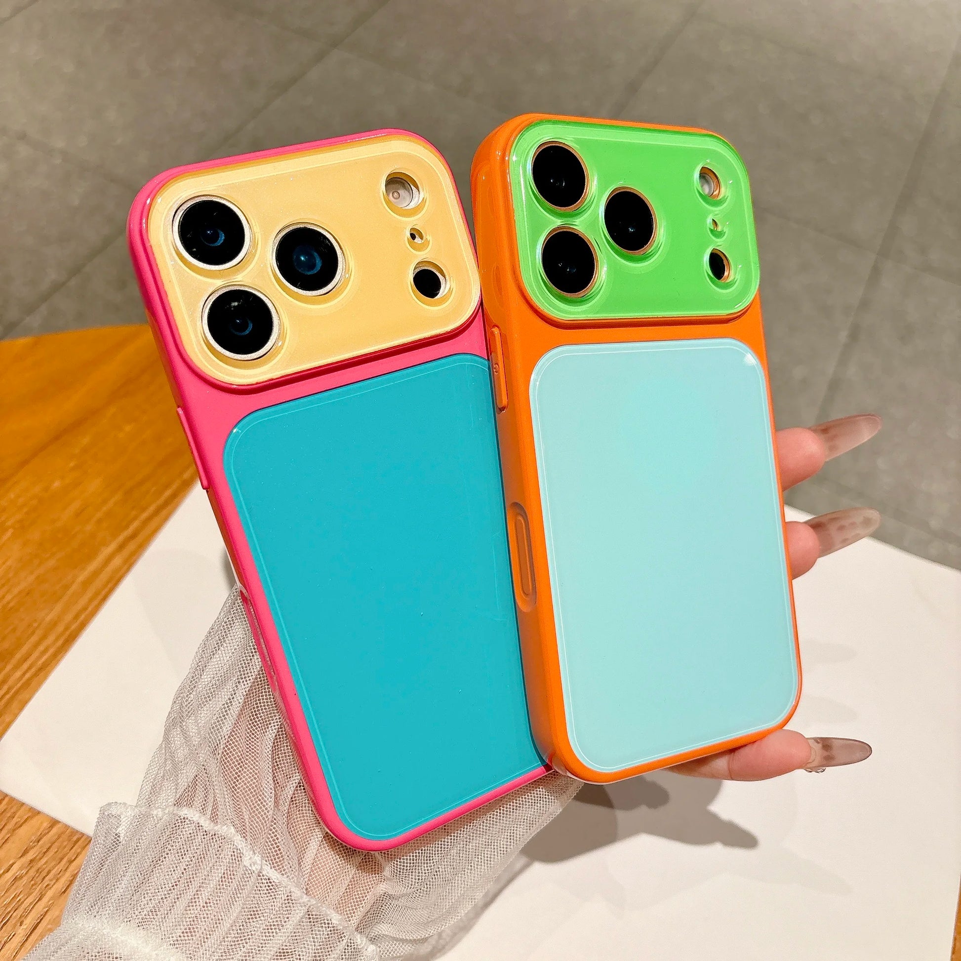 INS Dopamine Multi Color-Block Acrylic Phone Case for  17 16 15 14 Pro Max Camera Protection Shockproof Glossy Hard Cover