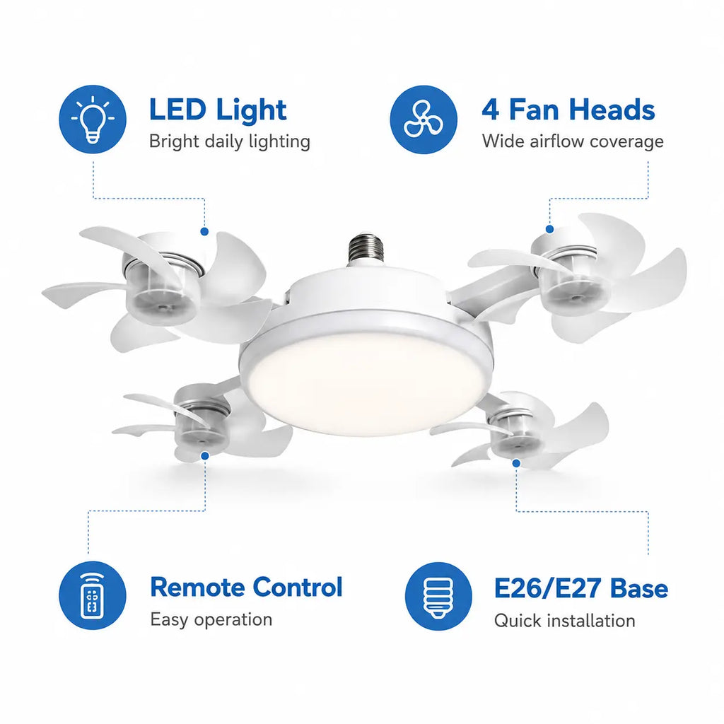 2-in-1 LED Ceiling Fan Light | Foldable Design with Remote