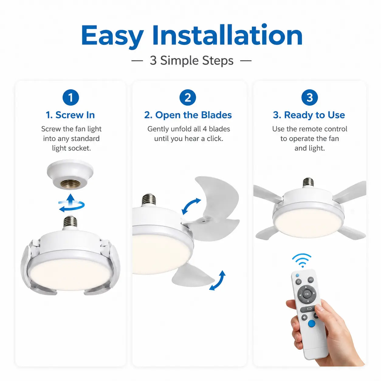 2-in-1 LED Ceiling Fan Light | Foldable Design with Remote