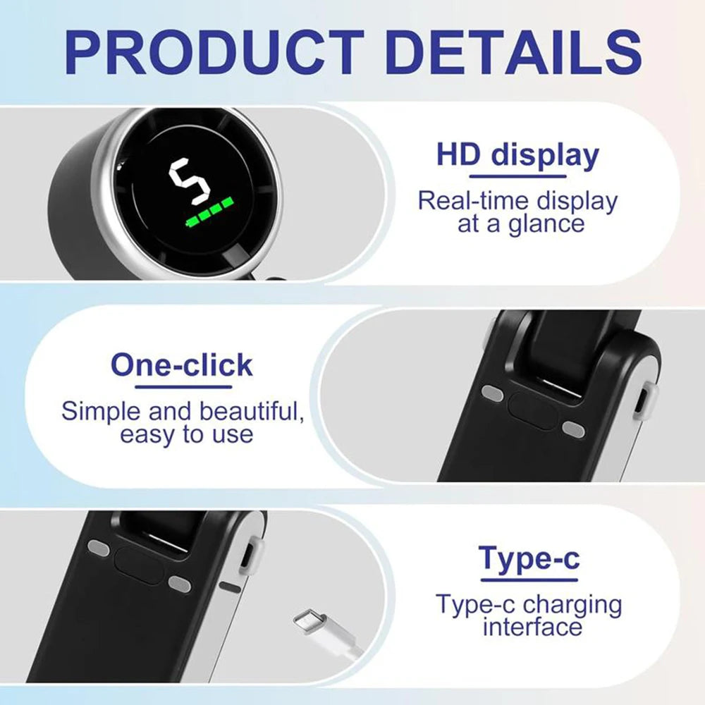 Portable 3-In-1 Turbo Handheld Fan, 5 High-Speed Settings, Type-C Charger