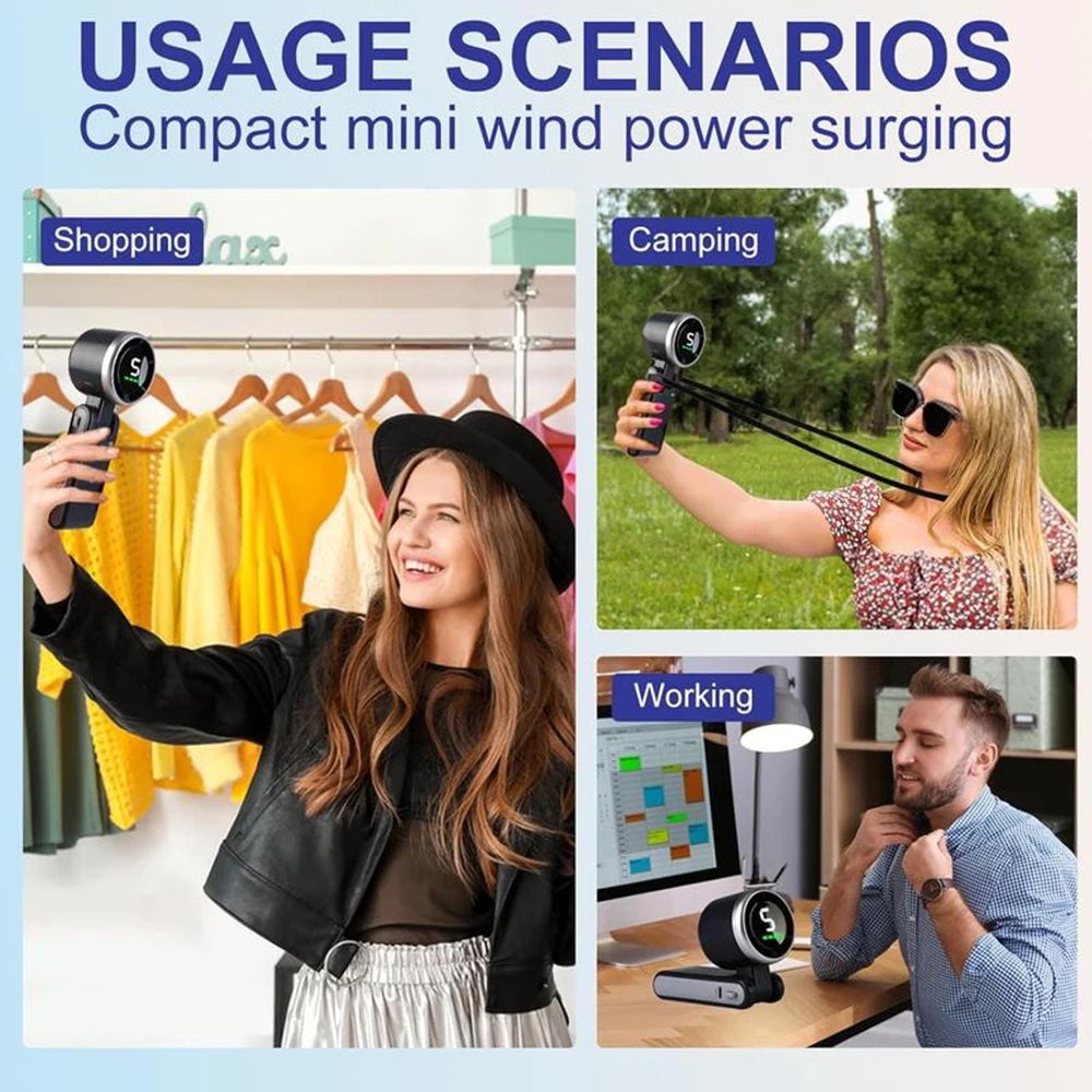 Portable 3-In-1 Turbo Handheld Fan, 5 High-Speed Settings, Type-C Charger