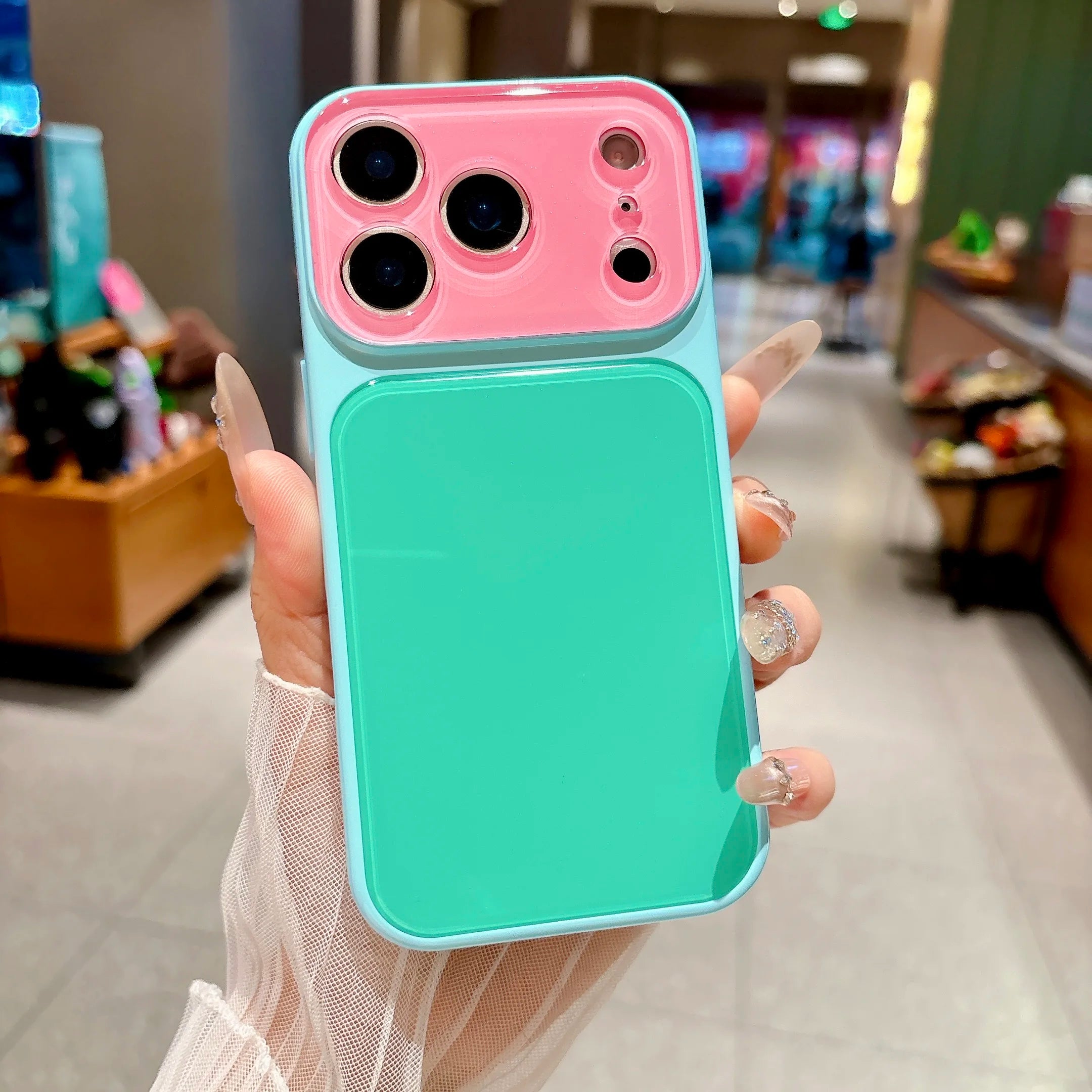 INS Dopamine Multi Color-Block Acrylic Phone Case for  17 16 15 14 Pro Max Camera Protection Shockproof Glossy Hard Cover