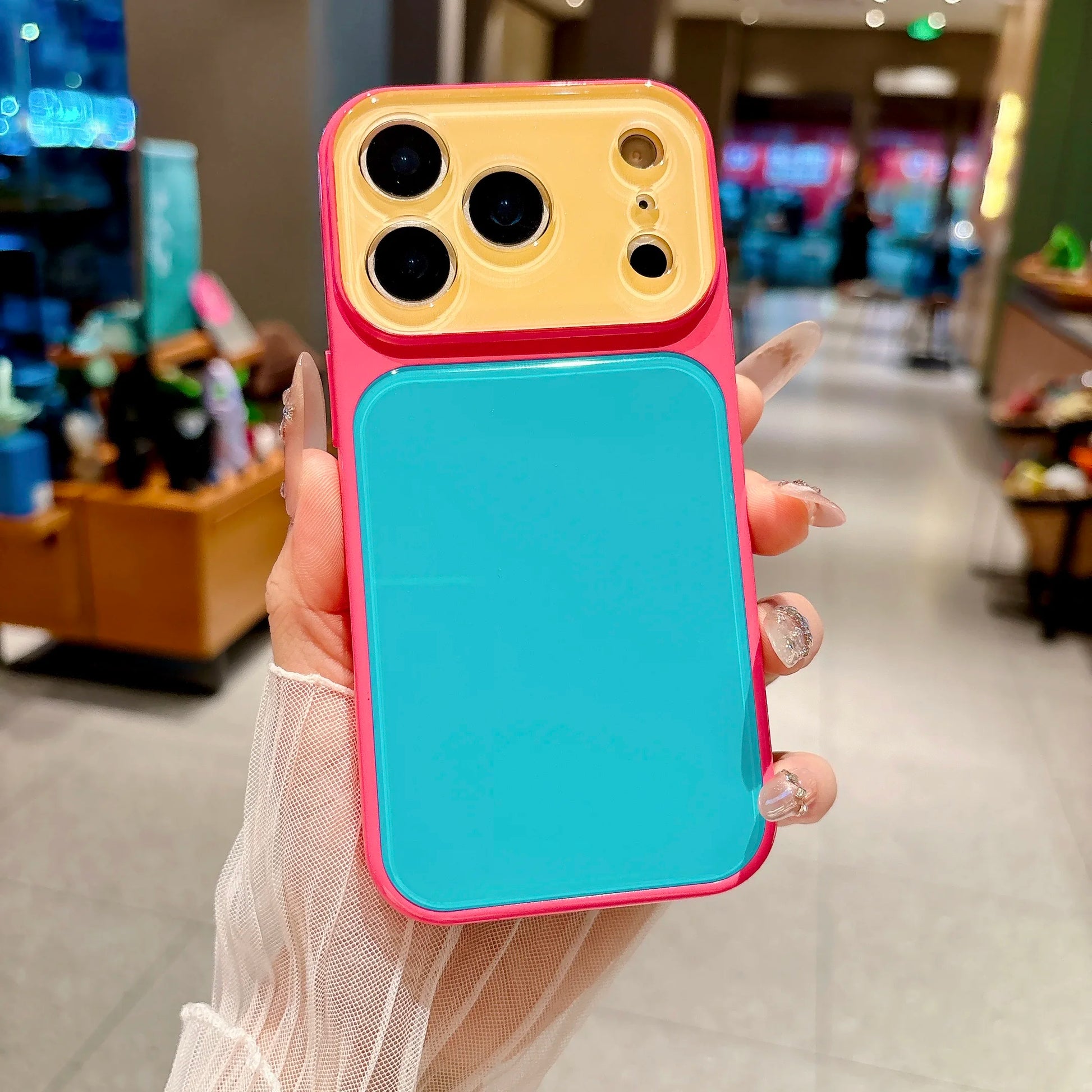 INS Dopamine Multi Color-Block Acrylic Phone Case for  17 16 15 14 Pro Max Camera Protection Shockproof Glossy Hard Cover