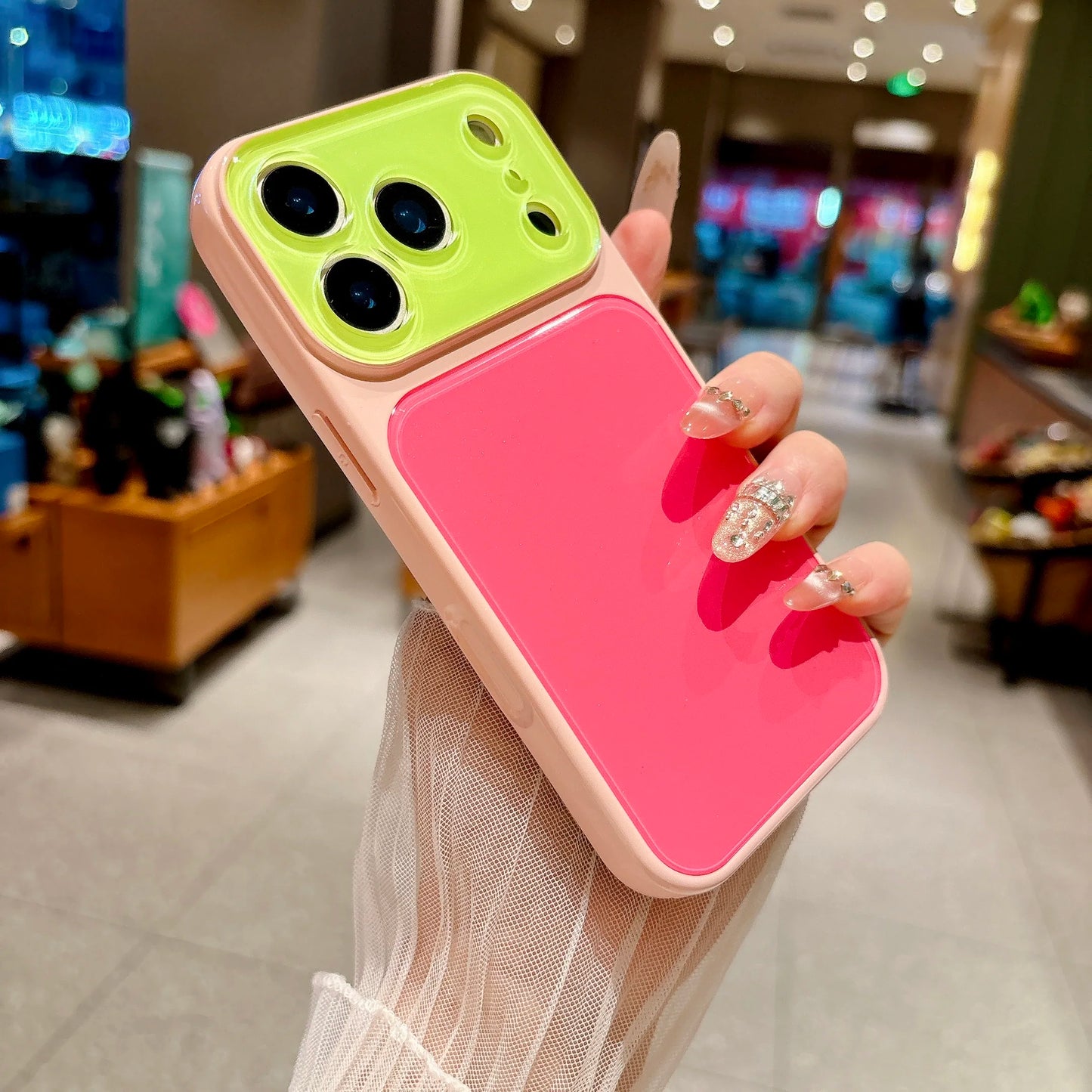 INS Dopamine Multi Color-Block Acrylic Phone Case for  17 16 15 14 Pro Max Camera Protection Shockproof Glossy Hard Cover