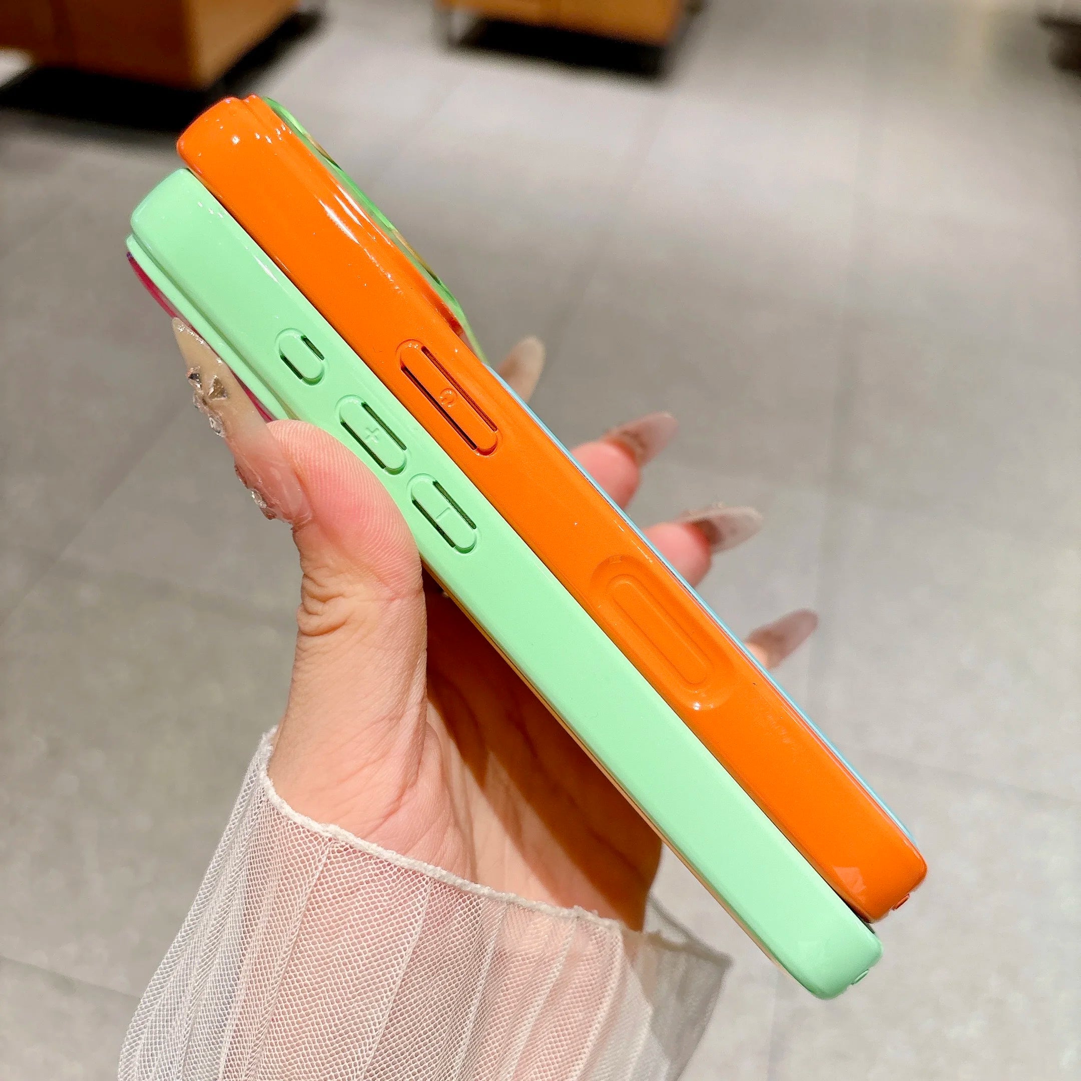 INS Dopamine Multi Color-Block Acrylic Phone Case for  17 16 15 14 Pro Max Camera Protection Shockproof Glossy Hard Cover