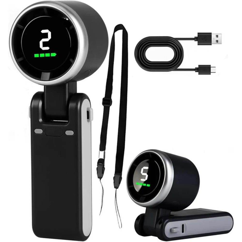 Portable 3-In-1 Turbo Handheld Fan, 5 High-Speed Settings, Type-C Charger
