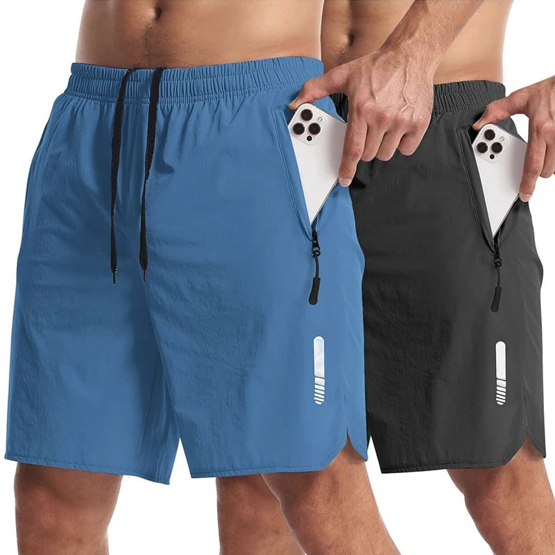 Men's New Trendy Quick-Dry Athletic Gym Shorts with Zipper Pockets & Adjustable Drawstring Waist