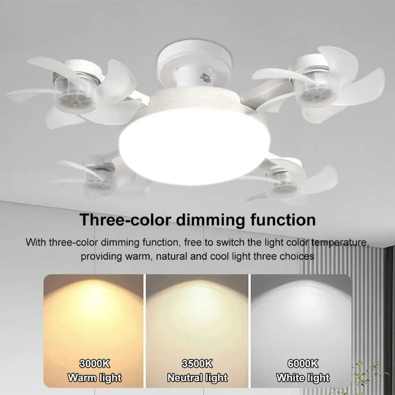 DroneDesign Silent LED Ceiling Fan Light with Remote | Dimmable 3-Color E27 Fan Lamp