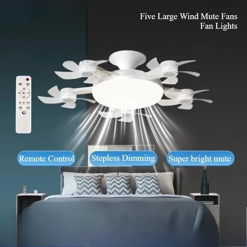 DroneDesign Silent LED Ceiling Fan Light with Remote | Dimmable 3-Color E27 Fan Lamp