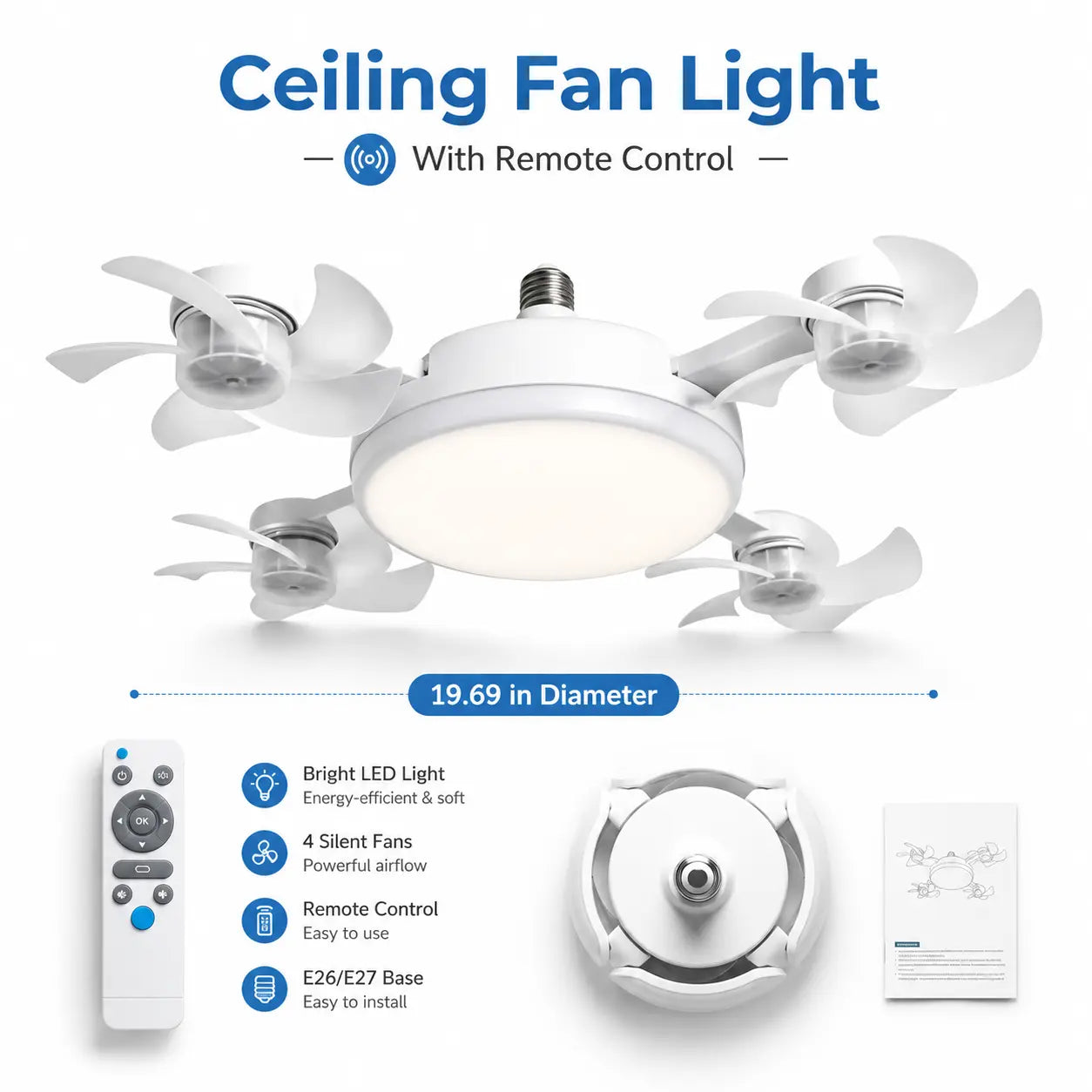 2-in-1 LED Ceiling Fan Light | Foldable Design with Remote