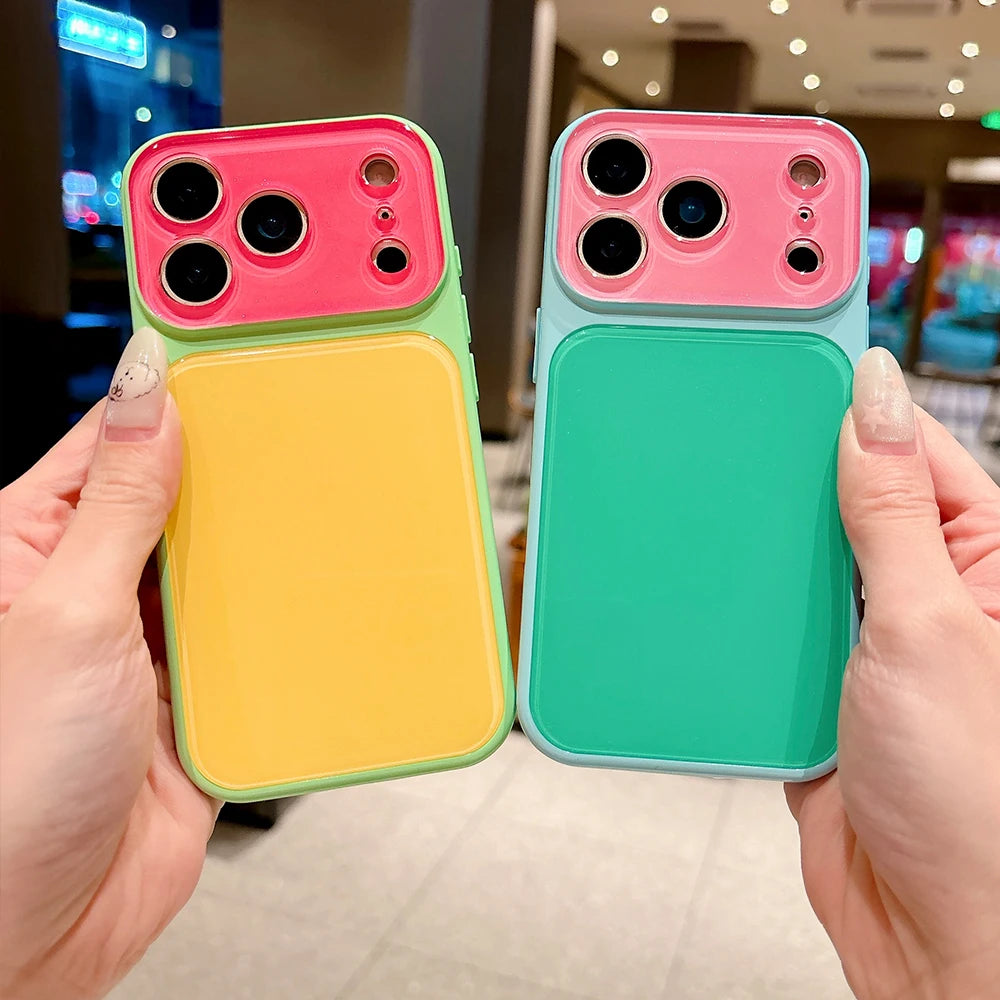 INS Dopamine Multi Color-Block Acrylic Phone Case for  17 16 15 14 Pro Max Camera Protection Shockproof Glossy Hard Cover